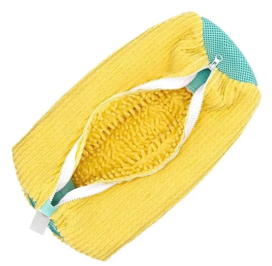 Funda de chenille amarilla con malla verde